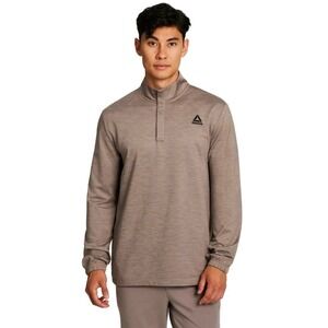 Reebok Mens Quarter Zip Pullover Taupe Heather Athletic Sweatshirt Mock Neck